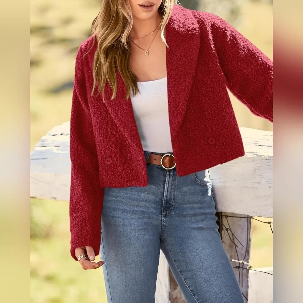 BTFBM 2023 Women's Fashion Fuzzy Fleece Short Jacket Fall Winter Lapel